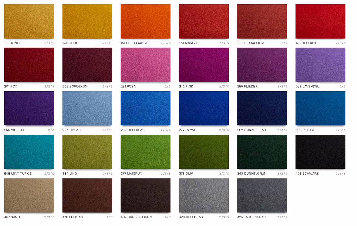 Kollektion UNI für Filzlamellen